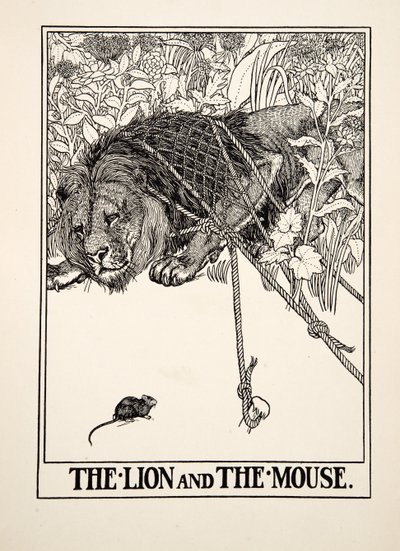 Der Löwe und die Maus, aus Hundert Fabeln von Äsop, veröffentlicht 1903 von Percy J. Billingshurst