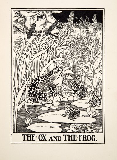 Der Ochse und der Frosch, aus Hundert Fabeln von Äsop, veröffentlicht 1903 von Percy J. Billingshurst