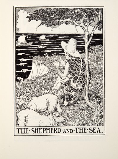 Der Schäfer und das Meer, aus Fontaine Fables, veröffentlicht 1905 von Percy J. Billingshurst