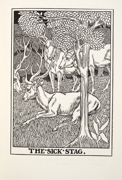 Der kranke Hirsch, aus Fontaine Fabeln, veröffentlicht 1905 von Percy J. Billingshurst
