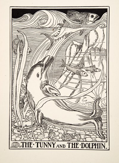 Der Thunfisch und der Delfin, aus Hundert Fabeln von Äsop, veröffentlicht 1903 von Percy J. Billingshurst