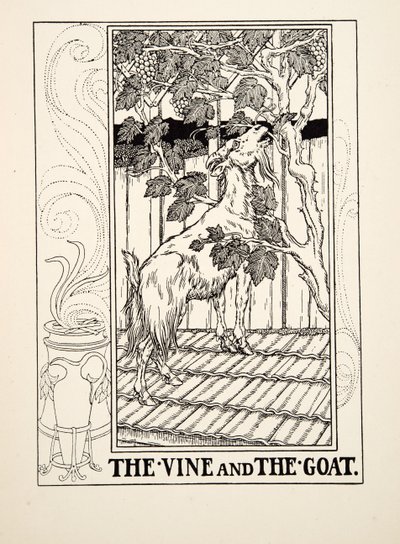 Der Weinstock und die Ziege, aus Hundert Fabeln von Aesop, veröffentlicht 1903 von Percy J. Billingshurst
