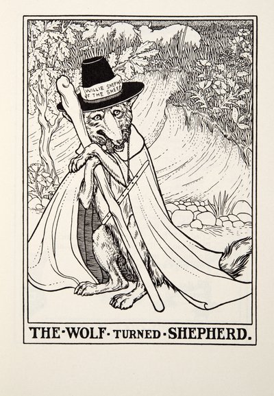 Der Wolf wird Schäfer, aus Fontaine Fables, veröffentlicht 1905 von Percy J. Billingshurst