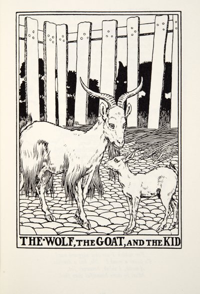 Der Wolf, die Ziege und das Kind, aus Fontaine Fabeln, veröffentlicht 1905 von Percy J. Billingshurst