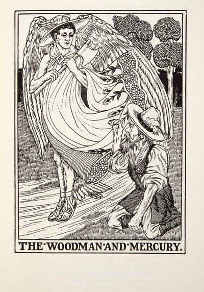 Der Holzfäller und Merkur, aus Fontaine Fabeln, veröffentlicht 1905 von Percy J. Billingshurst