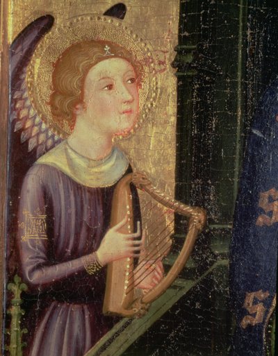 Engel, der eine Harfe spielt (Detail) von Pere Serra