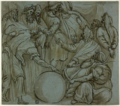 Philosophen diskutieren den Erdglobus von Perino del Vaga