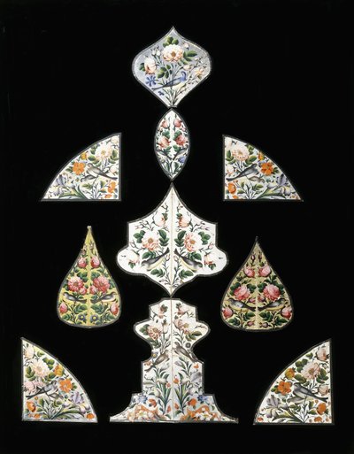 Eine Gruppe von zehn Qajar-Spiegelgemälden, dekoriert mit verschiedenen Blumen und sitzenden Vögeln, frühes 19. Jahrhundert von Persian School