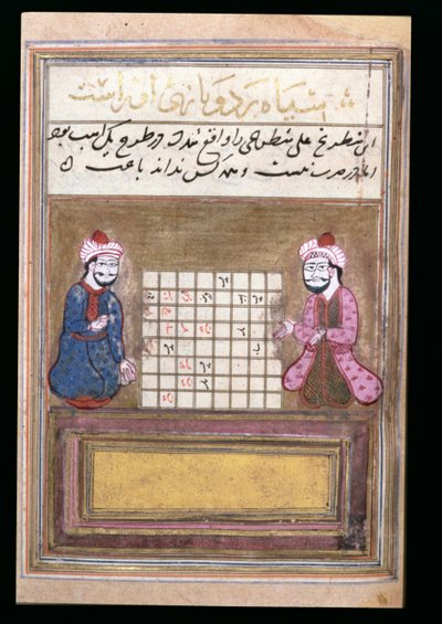 Schachspieler, Seite aus einem Schachtraktat, frühe Safawiden, zweite Hälfte des 16. Jahrhunderts von Persian School