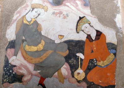 Weibliche Figuren mit Glas und Flasche von Persian School
