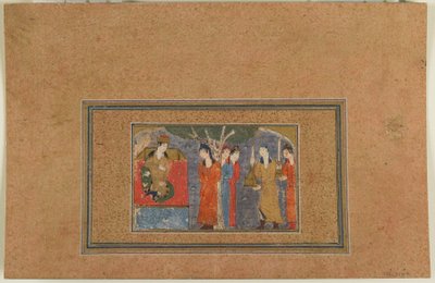 Seite aus einem unidentifizierten Text; Eine Prinzessin auf dem Thron, Iran, ca. 1440-50 von Persian School