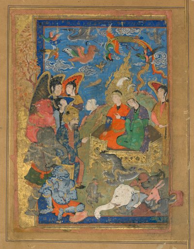 Sulayman und Bilqis auf dem Thron von Persian School
