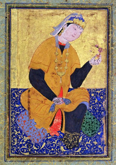 Porträt von Hamida Banu Begum, hält ein Siegel, illustriertes Folio aus der Anthologie von Mir Ali, 1550 von Persian School