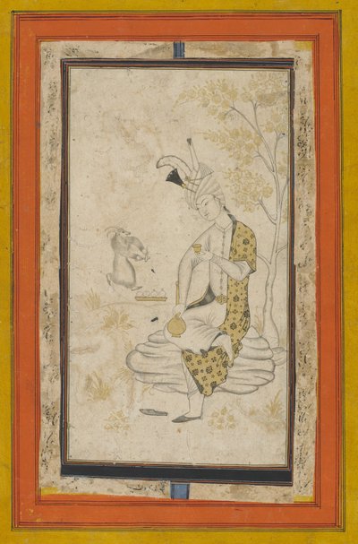 Shah Tahmasp I auf einem Felsen sitzend, Safawiden-Dynastie von Persian School