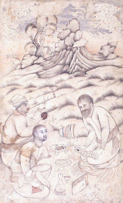 Drei junge Männer in einer Landschaft, ca. Mitte des 17. Jahrhunderts von Persian School