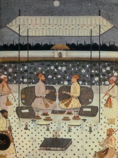 Zwei Mogulprinzen im Gespräch bei Nacht, ca. 1480-90 von Persian School