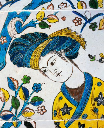 Junger Mann mit Turban, Spiele im Garten, Detail von Keramikfliese aus Chehel Sotoun, persische Zivilisation von Persian School