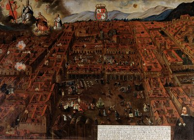 Ansicht von Cuzco zur Zeit des Erdbebens von 1650 von Peruvian School