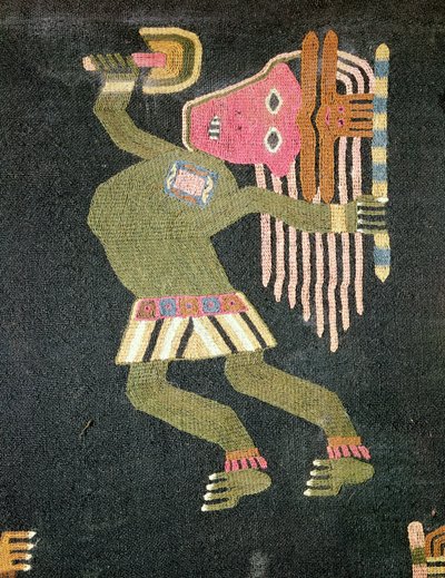 Gewebter Wolltänzer mit Stab, Paracas-Stamm von Peruvian School