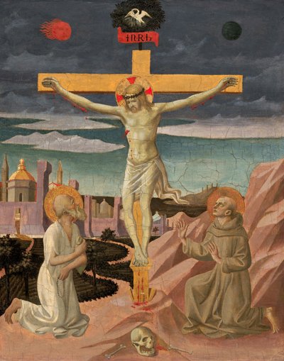 Die Kreuzigung mit dem heiligen Hieronymus und dem heiligen Franziskus, ca. 1445-1450 von Pesello Peselli