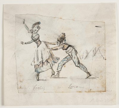 Anine Frölich und Pierre Jean Laurent in einer Szene aus Galeottis Ballett "Zigeunernes leir", Den kgl. danske Skueplads von Peter Cramer