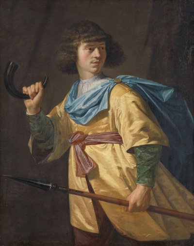 Porträt eines jungen Mannes mit Speer und Jagdhorn von Peter Danckerts de Rij