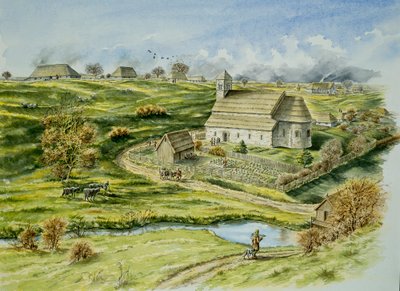 Mittelalterliches Dorf Wharram Percy, spätes 12. Jahrhundert, ca. 1990-2010 von Peter Dunn