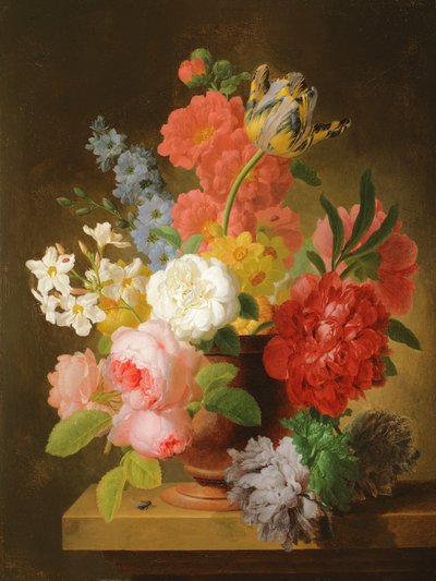 Stillleben mit Blumen in einer Marmelurne von Peter Faes