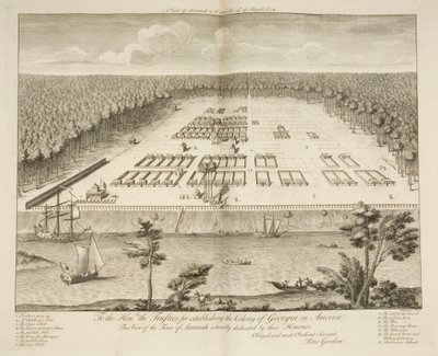 Ansicht von Savannah am 29. März 1734, graviert von P. Fourdrinier, London, ca. 1735 von Peter Gordon