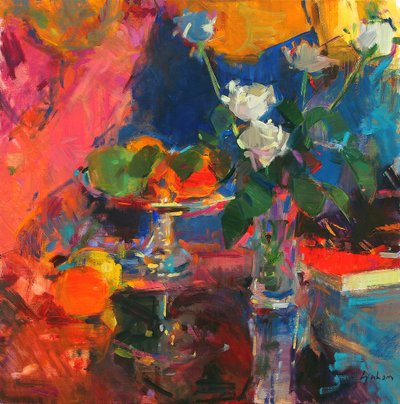 Stillleben mit weißen Rosen von Peter Graham (Contemporary)