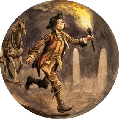 Junge läuft vor Kutsche mit Fackel von Peter Jackson
