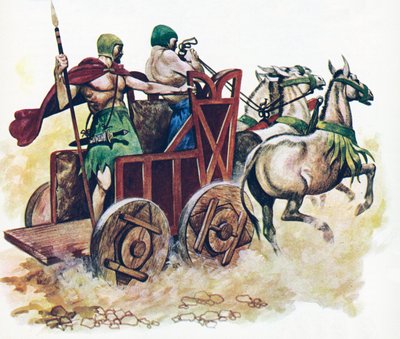 Sumerischer Streitwagen (Farblithographie) von Peter Jackson