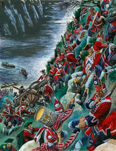 Die britischen Soldaten machen den mühsamen Aufstieg auf die Höhen von Abraham, um Quebec einzunehmen von Peter Jackson