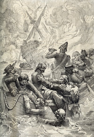 Ägyptens Expedition: Die Zerstörung der Orient in der Schlacht am Nil (Schlacht von Abukir) im August 1798 (Federzeichnung aus „Historische Memorabilien des In- und Auslandes“) von Peter Johann Nepomuck Geiger