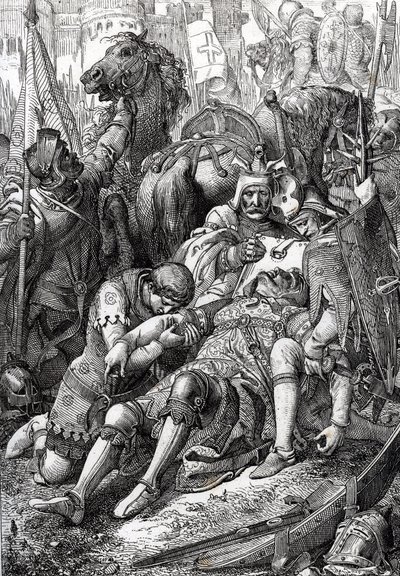 König Wilhelm der Eroberer wird von seinem Sohn Robert II. von der Normandie genannt Courteheuse (1051-1134) in der Festung von Gerberoy verwundet von Peter Johann Nepomuck Geiger