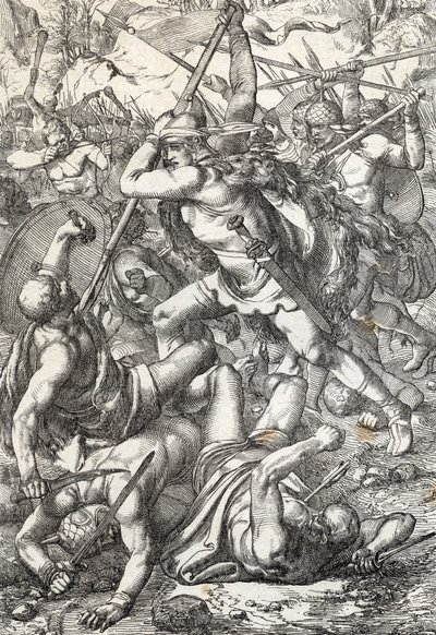 Darstellung von Pelagius dem Eroberer (Pelayo) (gestorben 737), König von Asturien, triumphierend gegen die Sarazenen, 719, Covadonga, Spanien von Peter Johann Nepomuck Geiger
