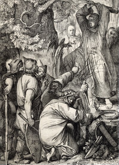 Darstellung von Bonifatius von Mainz (680-754), der die Eiche Thors fällt, um die Druiden zu überzeugen, dass es kein heiliger Baum ist von Peter Johann Nepomuck Geiger