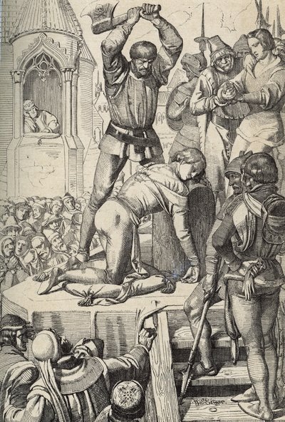 Die Hinrichtung von Conradin (oder Konrad von Hohenstaufen) König von Sizilien und Herzog von Schwaben (1252-1268) auf Befehl von Karl von Anjou nach der Schlacht von Tagliacozzo im Jahr 1268 (Hinrichtung von Conradin (oder Konrad dem Jüngeren), letzter St von Peter Johann Nepomuck Geiger