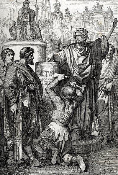 Die Gründung von Konstantinopel durch Kaiser Konstantin den Großen, der die kaiserliche Hauptstadt nach Byzanz verlegte, das er in Konstantinopel umbenannte von Peter Johann Nepomuck Geiger