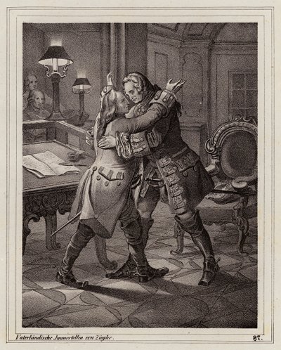 Eugen von Savoyen umarmt den Herzog von Marlborough, Spanischer Erbfolgekrieg von Peter Johann Nepomuk Geiger