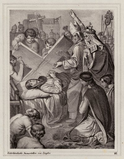 St. Helena und die Entdeckung des Wahren Kreuzes, 325 (Gravur) von Peter Johann Nepomuk Geiger