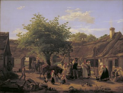 Bild des Lebens auf einem Bauernhof in Seeland zur Mittagszeit von Peter Julius Larsen