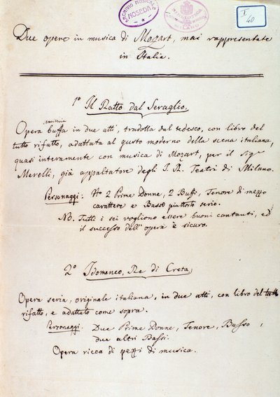 Vorwort zum Libretto von Lichtenthals Bearbeitung von Mozarts 