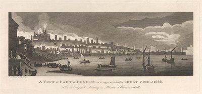 Ansicht eines Teils von London, wie es im Großen Brand von 1666 erschien von Peter Mazell