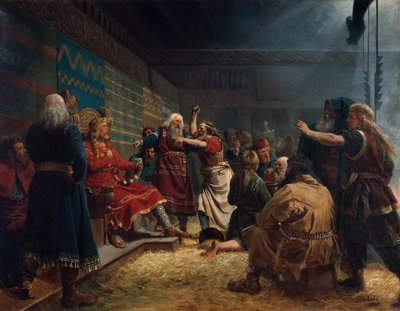 Haakon der Gute und Bauern beim Opferkäfig von Peter Nicolai Arbo
