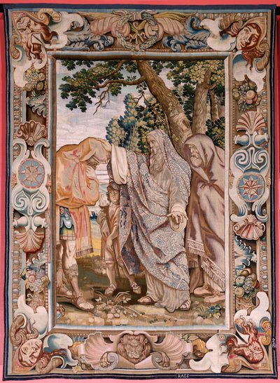 Flämischer Wandteppich. Serie Geschichte des Konsuls Decius Mus. Valerius segnet Decius. Modell Peter Paul Rubens. Ca. 1620-1629. von Peter Paul (after) Rubens