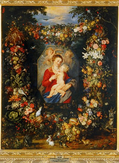 Maria Jungfrau und Kind mit Blumen- und Früchtekranz von Peter Paul & Brueghel Jan (1601 78) Rubens