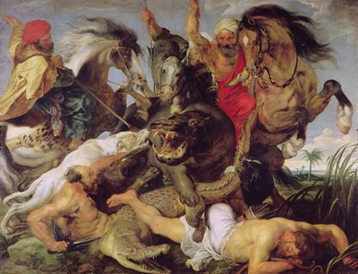 Nilpferd- und Krokodiljagd, um 1615-16 von Peter Paul Rubens