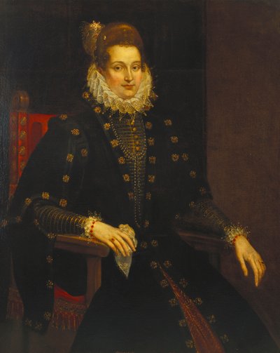 Porträt einer Dame, sitzend, dreiviertel Länge, in einem schwarzen Kleid mit Rüsche von Peter Paul Rubens