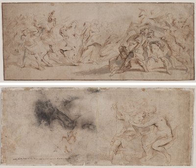 Versöhnung der Römer und Sabiner (recto) Venus entwaffnet Mars, Draperiestudie (verso) von Peter Paul Rubens